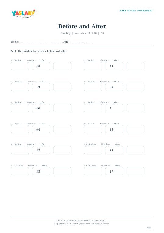 Before and After worksheet preview with YASLAK logo