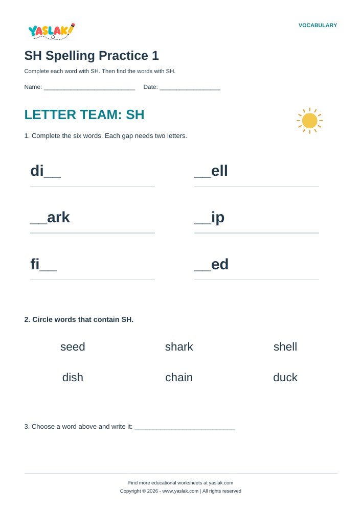 Digraph Spelling Worksheets worksheet preview