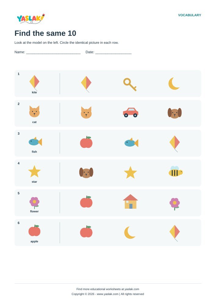 Find the same 10 worksheet with YASLAK logo and copyright