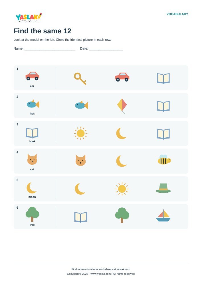 Find the same 12 worksheet with YASLAK logo and copyright