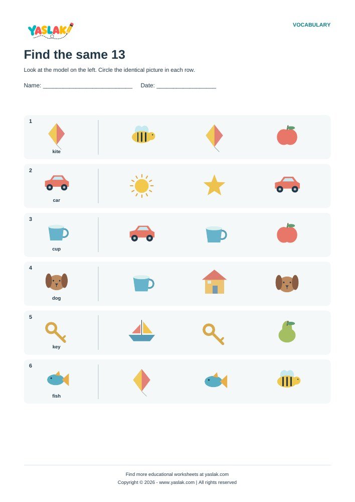 Find the same 13 worksheet with YASLAK logo and copyright
