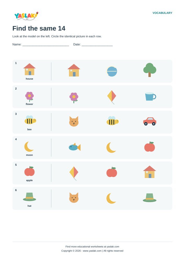 Find the same 14 worksheet with YASLAK logo and copyright
