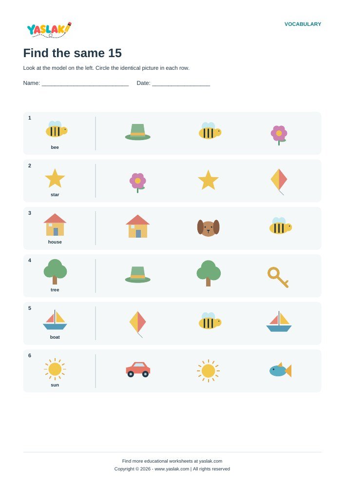 Find the same 15 worksheet with YASLAK logo and copyright