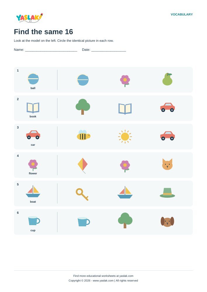 Find the same 16 worksheet with YASLAK logo and copyright