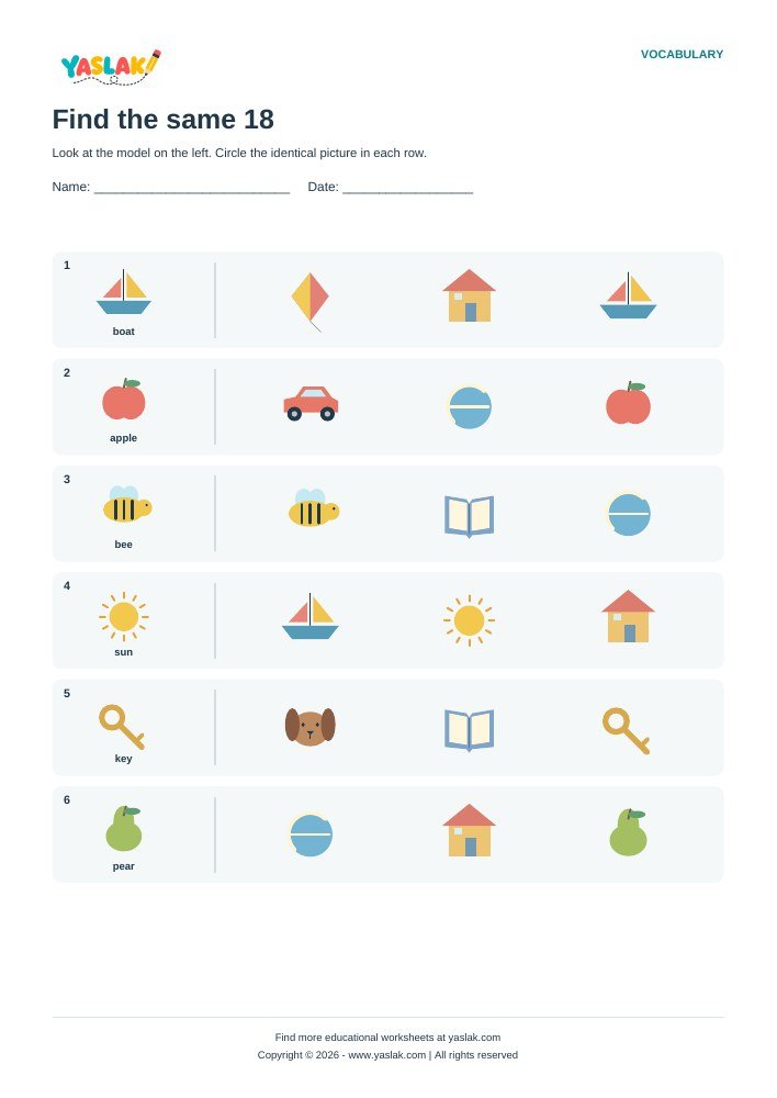 Find the same 18 worksheet with YASLAK logo and copyright