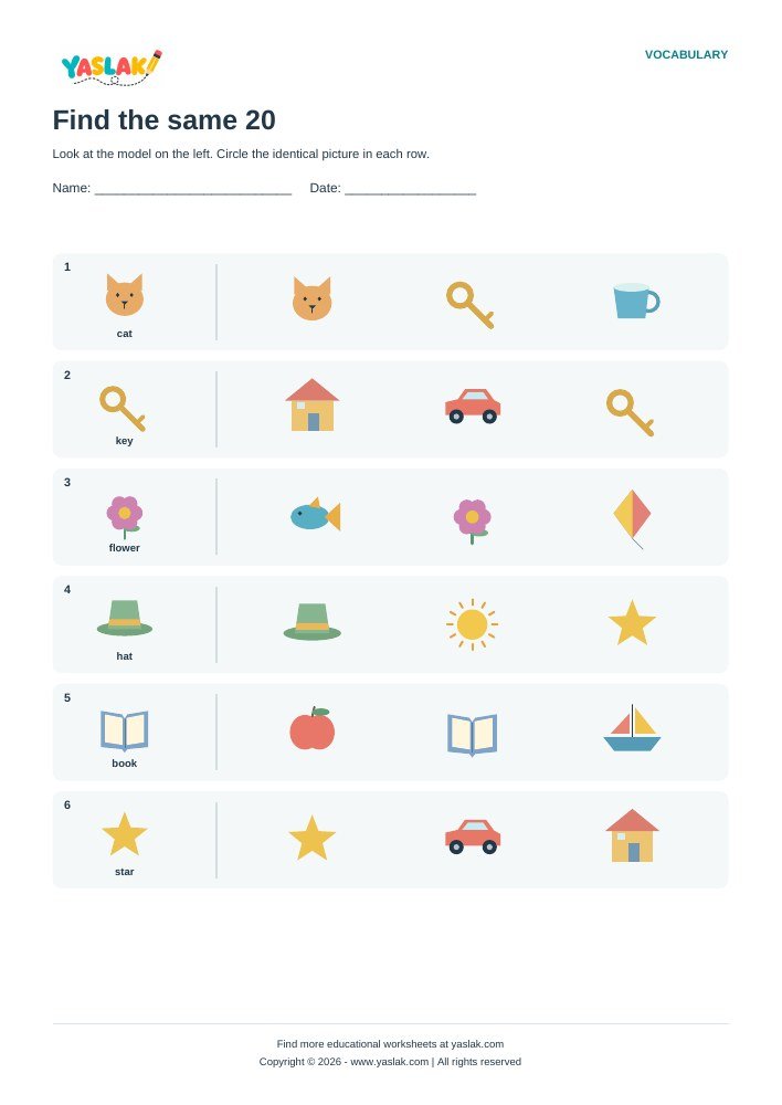 Find the same 20 worksheet with YASLAK logo and copyright