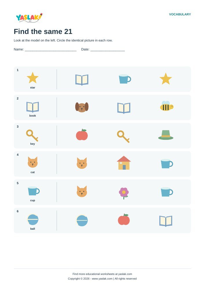 Find the same 21 worksheet with YASLAK logo and copyright