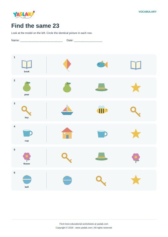 Find the same 23 worksheet with YASLAK logo and copyright