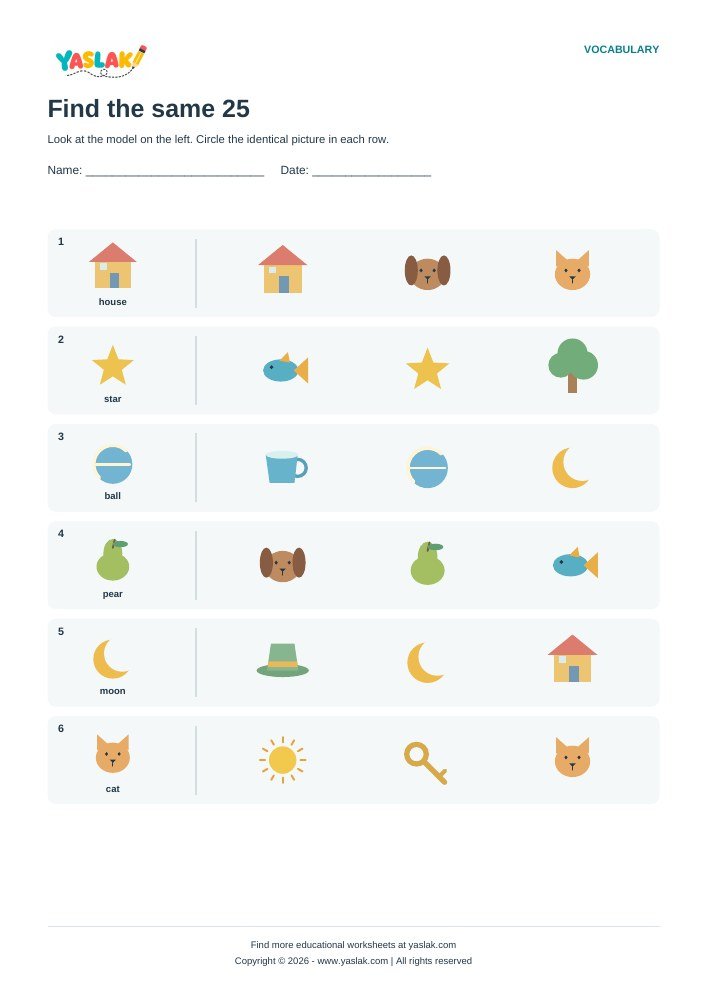 Find the same 25 worksheet with YASLAK logo and copyright