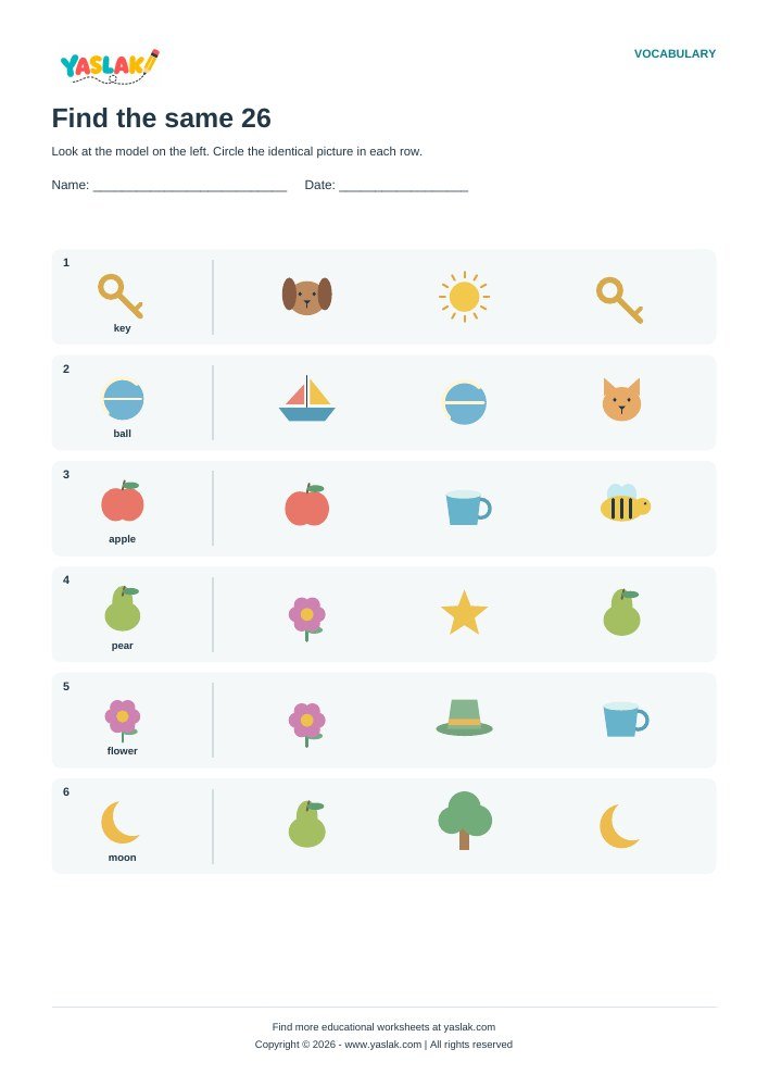 Find the same 26 worksheet with YASLAK logo and copyright