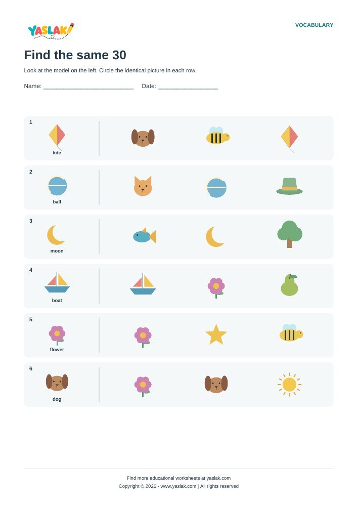 Find the same 30 worksheet with YASLAK logo and copyright