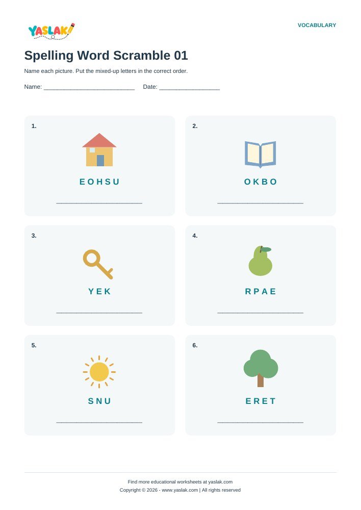 Spelling Word Scramble worksheet preview