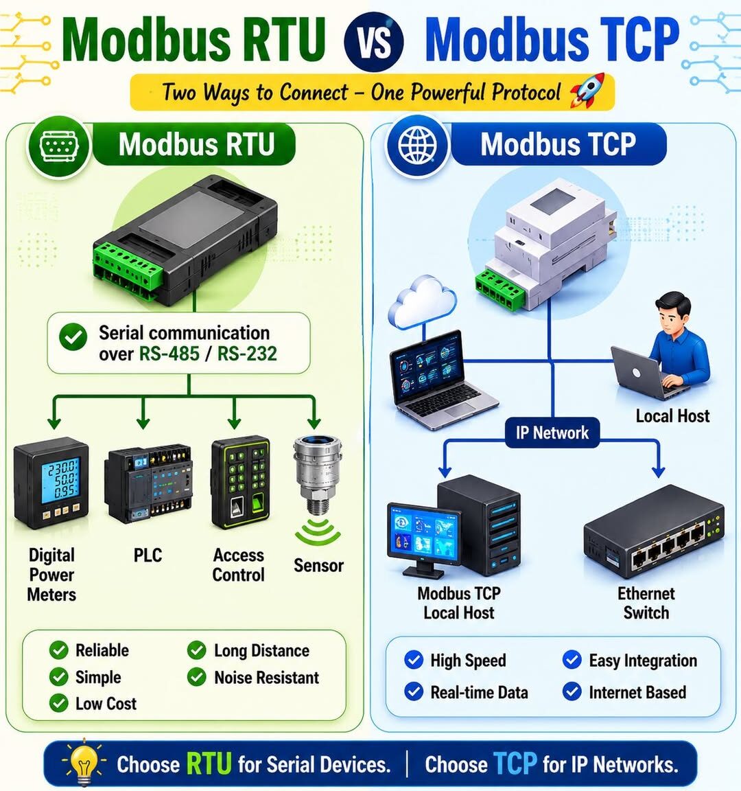 Modbus RTU vs Modbus TCP
