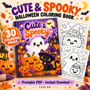 Cute & Spooky Halloween Coloring Book – 30 Printable Pages