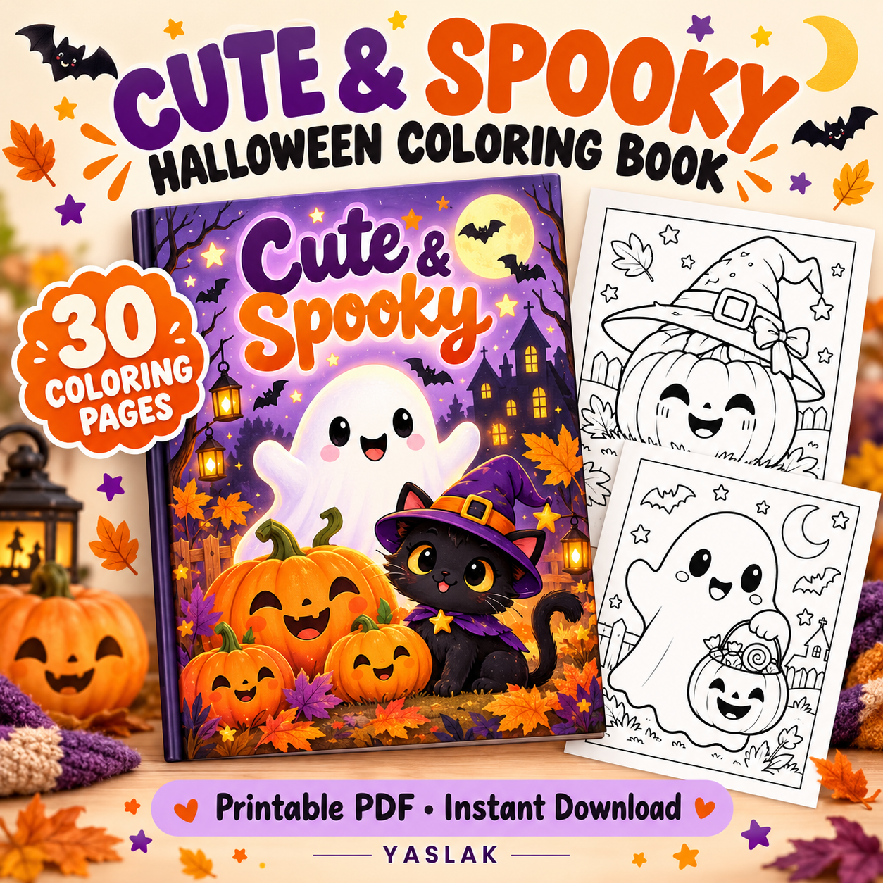 Cute & Spooky Halloween Coloring Book – 30 Printable Pages