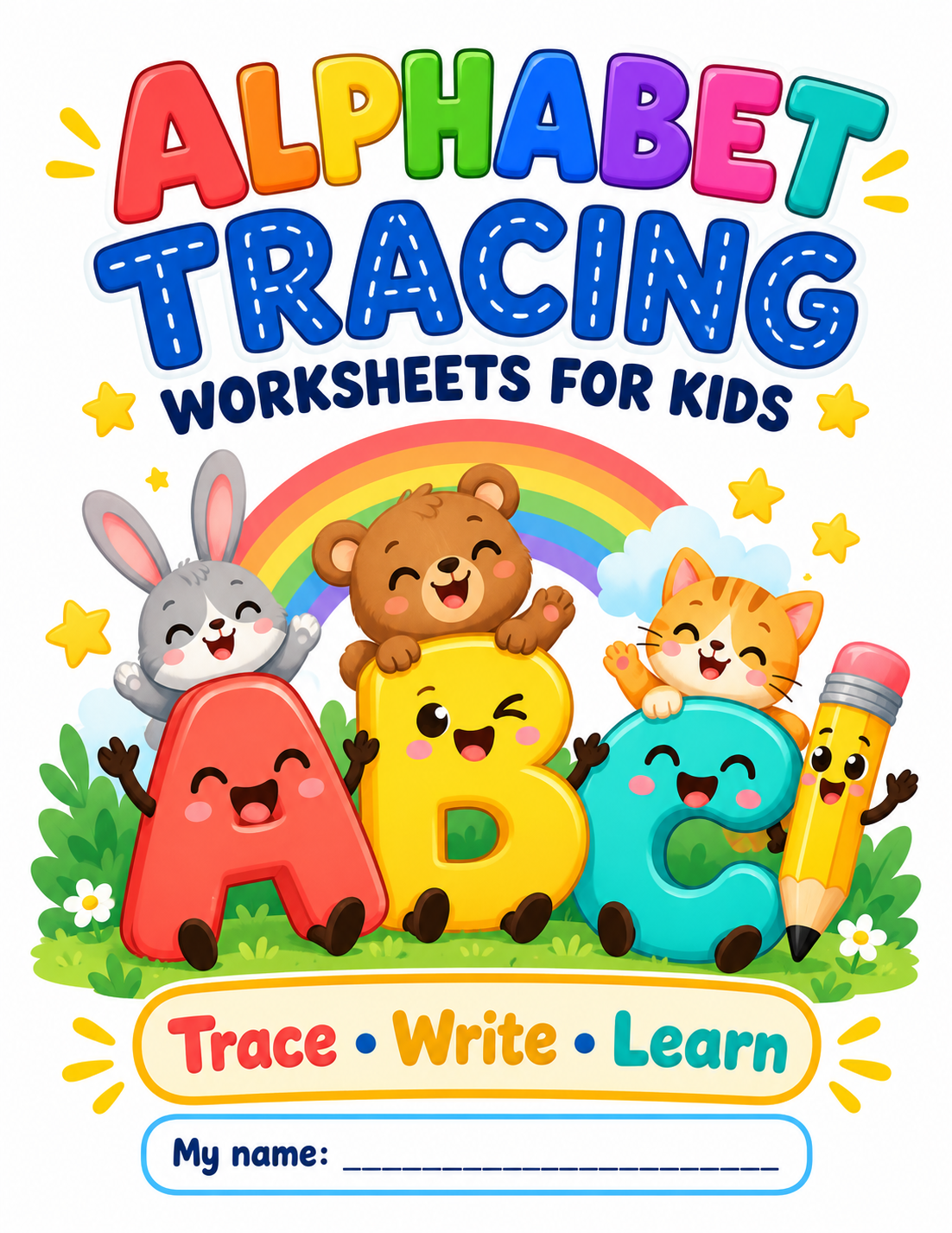 Alphabet Tracing Worksheets for Kids colorful cover